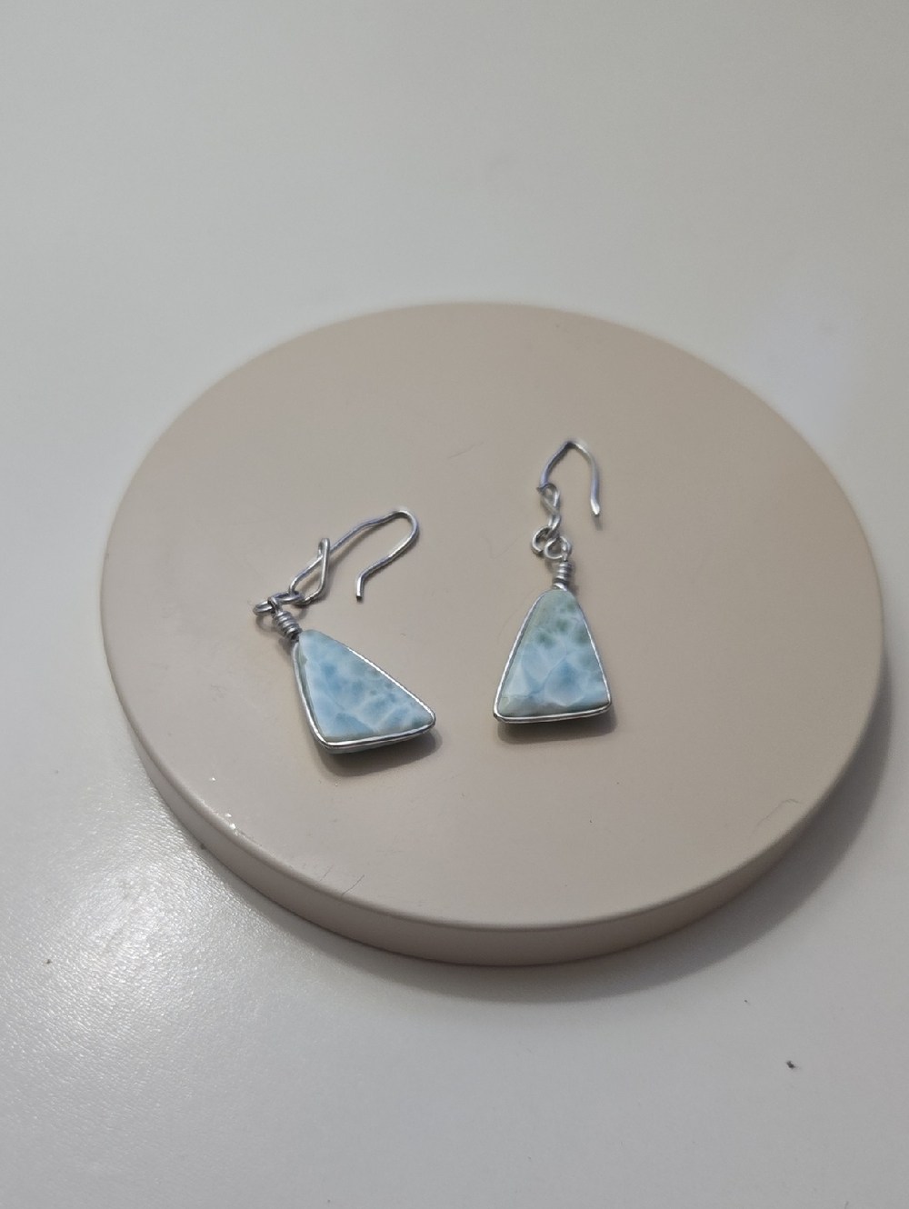 Sterling Silver Light Blue Larimar Triangle Drop Earrings